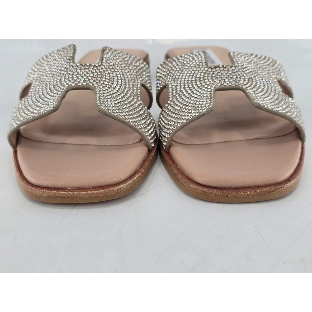 Steve Madden Hadyn-R Slide Sandals Womens 8.5 Nude Rhinestone Sparkle -Excellent